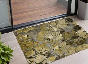 Homeroots 3' X 5' Green And Brown Abstract Washable Indoor Outdoor Area Rug Brown Polyester 563028