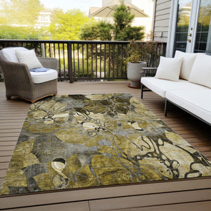 Homeroots 3' X 5' Green And Brown Abstract Washable Indoor Outdoor Area Rug Brown Polyester 563028