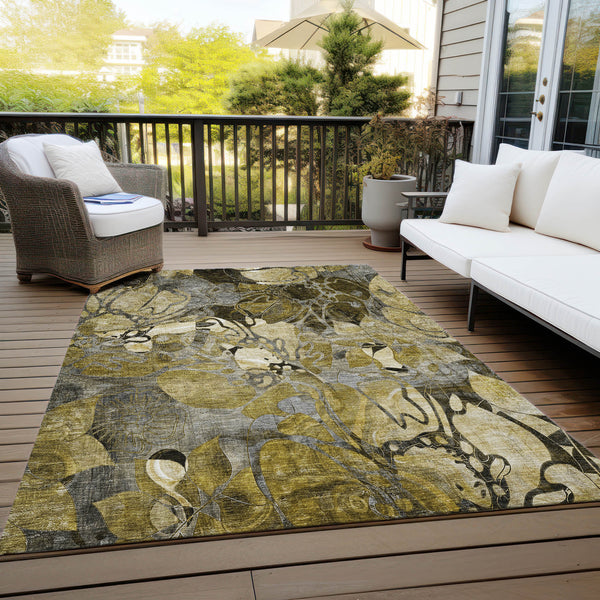 Homeroots 3' X 5' Green And Brown Abstract Washable Indoor Outdoor Area Rug Brown Polyester 563028