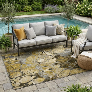 Abstract Floral Indoor Outdoor Area Rug Machine Washable Uv Resistant Stain Proof Low Pile Design