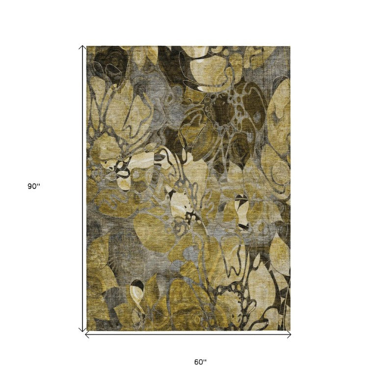 Abstract Floral Indoor Outdoor Area Rug Machine Washable Uv Resistant Stain Proof Low Pile Design