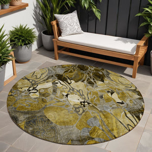 Homeroots 8' X 8' Green And Brown Round Abstract Washable Indoor Outdoor Area Rug Brown Polyester 563030