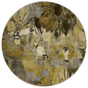 Homeroots 8' X 8' Green And Brown Round Abstract Washable Indoor Outdoor Area Rug Brown Polyester 563030