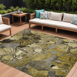 Homeroots 8' X 10' Green And Brown Abstract Washable Indoor Outdoor Area Rug Brown Polyester 563031