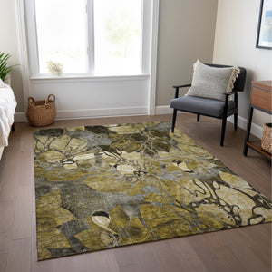 Homeroots 8' X 10' Green And Brown Abstract Washable Indoor Outdoor Area Rug Brown Polyester 563031