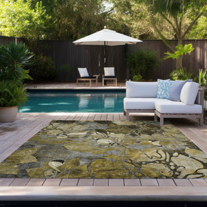 Homeroots 8' X 10' Green And Brown Abstract Washable Indoor Outdoor Area Rug Brown Polyester 563031