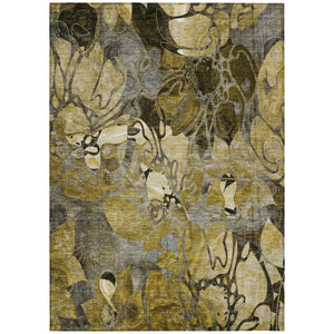 Homeroots 9' X 12' Green And Brown Floral Washable Non Skid Indoor Outdoor Area Rug Brown Polyester 563032