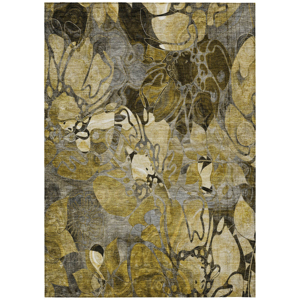 Homeroots 9' X 12' Green And Brown Floral Washable Non Skid Indoor Outdoor Area Rug Brown Polyester 563032