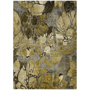 Homeroots 10' X 14' Green And Brown Floral Washable Non Skid Indoor Outdoor Area Rug Brown Polyester 563033