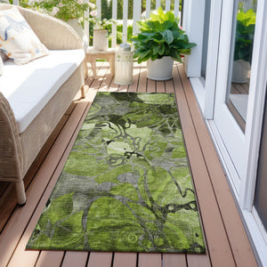 Homeroots 8' Runner Fern Green And Gray Floral Washable Non Skid Indoor Outdoor Runner Rug Fern Polyester 563035