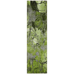 Homeroots 8' Runner Fern Green And Gray Floral Washable Non Skid Indoor Outdoor Runner Rug Fern Polyester 563035