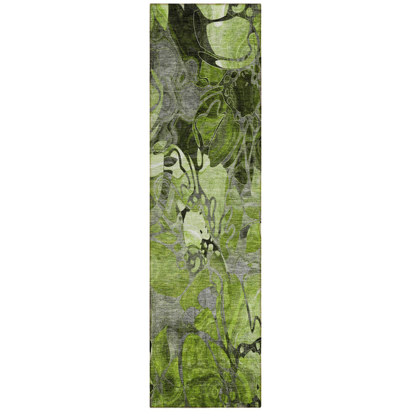 Homeroots 8' Runner Fern Green And Gray Floral Washable Non Skid Indoor Outdoor Runner Rug Fern Polyester 563035