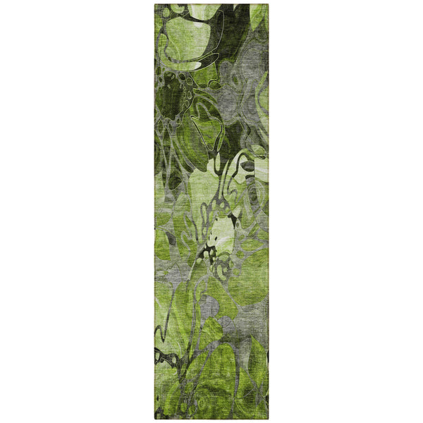 Homeroots 8' Runner Fern Green And Gray Floral Washable Non Skid Indoor Outdoor Runner Rug Fern Polyester 563035