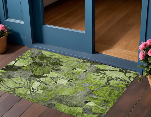 Homeroots 2' Abstract Washable Indoor Outdoor Runner Rug – Stylish Artistry For Your Living Space And More! 3' X 5' Polyester 563037