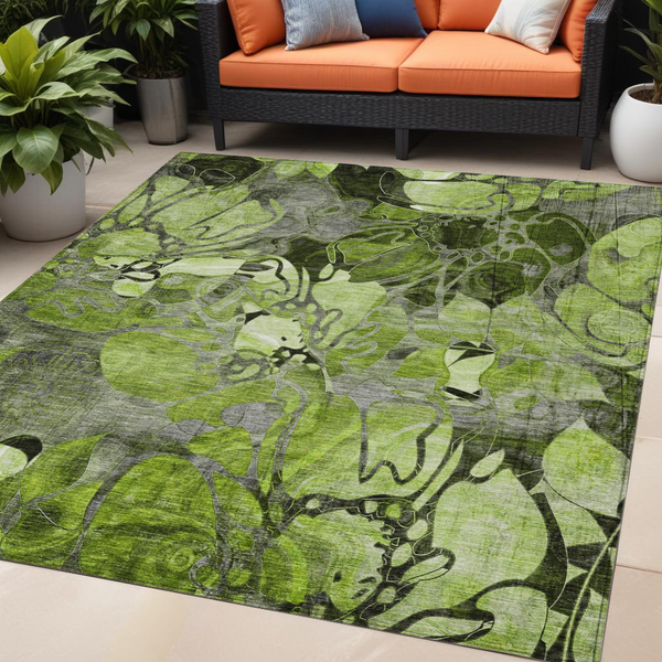 Homeroots 5' X 8' Fern Green And Gray Abstract Washable Indoor Outdoor Area Rug Fern Polyester 563038