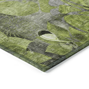 Homeroots 5' X 8' Fern Green And Gray Abstract Washable Indoor Outdoor Area Rug Fern Polyester 563038
