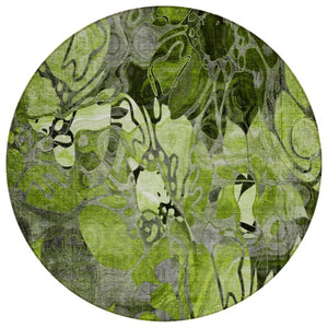 HomeRoots 8 Ft Round Abstract Floral Area Rug Machine Washable Uv Resistant Indoor Outdoor 563039
