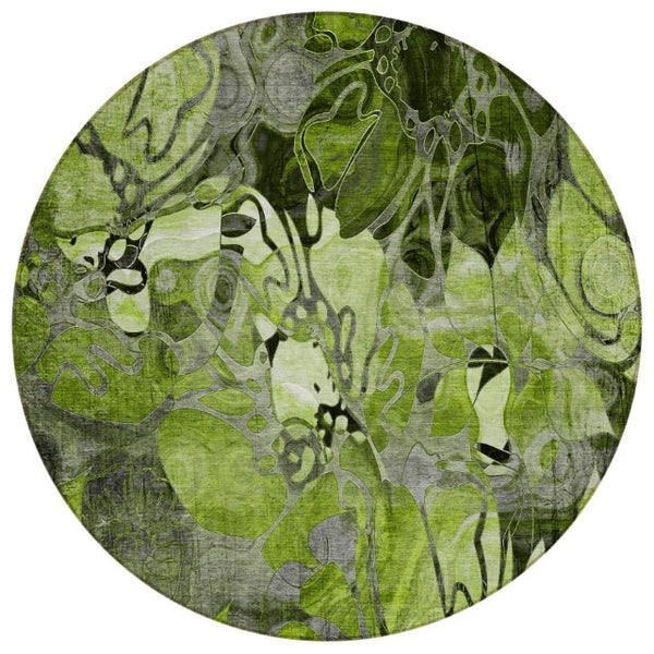 HomeRoots 8 Ft Round Abstract Floral Area Rug Machine Washable Uv Resistant Indoor Outdoor 563039