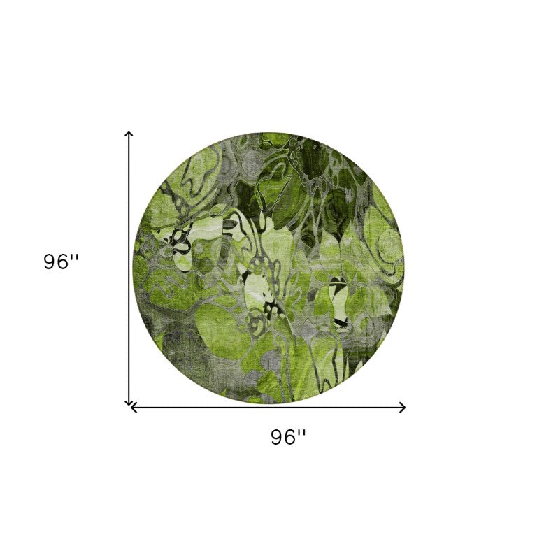 HomeRoots 8 Ft Round Abstract Floral Area Rug Machine Washable Uv Resistant Indoor Outdoor 563039