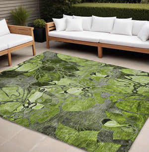 Homeroots 8' X 10' Fern Green And Gray Abstract Washable Indoor Outdoor Area Rug Fern Polyester 563040