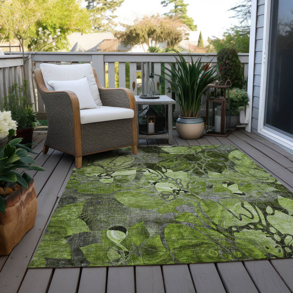 Homeroots 8' X 10' Fern Green And Gray Abstract Washable Indoor Outdoor Area Rug Fern Polyester 563040