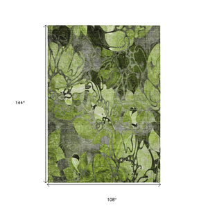 Homeroots 9' X 12' Fern Green And Gray Abstract Washable Indoor Outdoor Area Rug Fern Polyester 563041