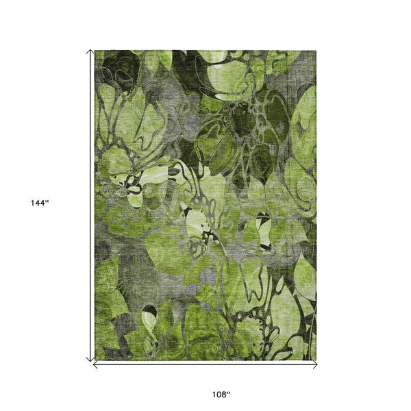 Homeroots 9' X 12' Fern Green And Gray Abstract Washable Indoor Outdoor Area Rug Fern Polyester 563041