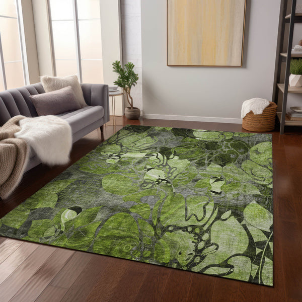 Homeroots 9' X 12' Fern Green And Gray Abstract Washable Indoor Outdoor Area Rug Fern Polyester 563041