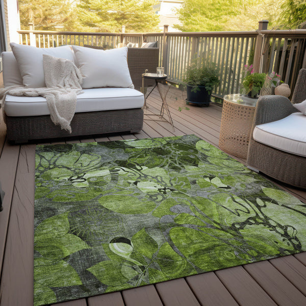 Homeroots 10' X 14' Fern Green And Gray Abstract Washable Indoor Outdoor Area Rug Fern Polyester 563042