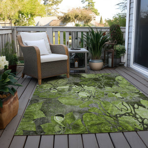 Homeroots 10' X 14' Fern Green And Gray Abstract Washable Indoor Outdoor Area Rug Fern Polyester 563042