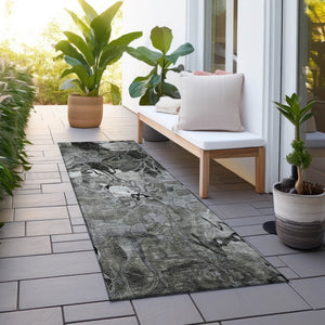 Homeroots 2' Abstract Washable Indoor Outdoor Runner Rug – Stylish Artistry For Your Living Space And More! Gray Polyester 563044