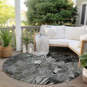 Homeroots 8' X 8' Gray Round Abstract Washable Indoor Outdoor Area Rug Gray Polyester 563048