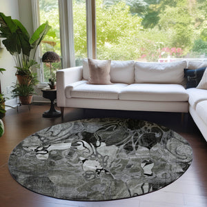Homeroots 8' X 8' Gray Round Abstract Washable Indoor Outdoor Area Rug Gray Polyester 563048