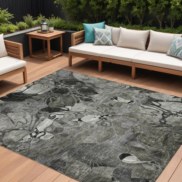 Homeroots 8' X 10' Gray Abstract Washable Indoor Outdoor Area Rug Gray Polyester 563049