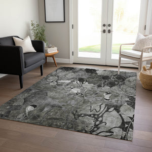Homeroots 8' X 10' Gray Abstract Washable Indoor Outdoor Area Rug Gray Polyester 563049