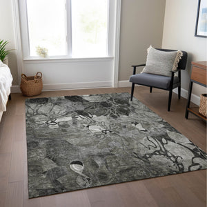 Homeroots 2' Abstract Washable Indoor Outdoor Runner Rug – Stylish Artistry For Your Living Space And More! Gray Polyester 563051