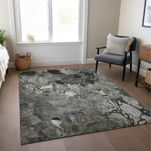 Homeroots 2' Abstract Washable Indoor Outdoor Runner Rug – Stylish Artistry For Your Living Space And More! Gray Polyester 563051