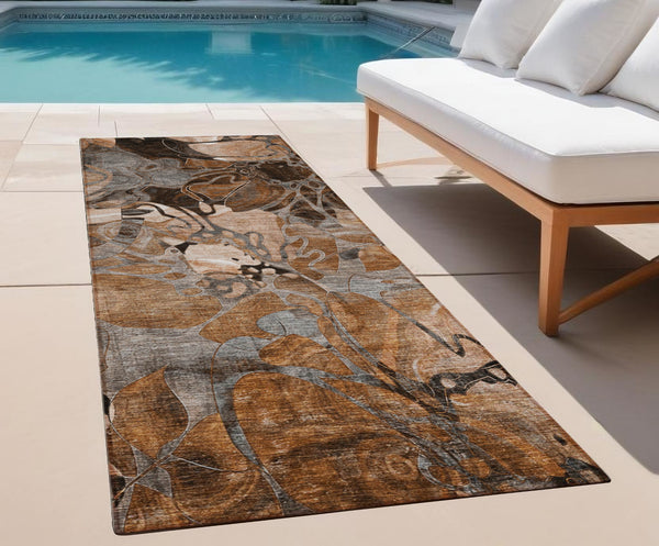 Homeroots 2' Abstract Washable Indoor Outdoor Runner Rug – Stylish Artistry For Your Living Space And More! Paprika Polyester 563053