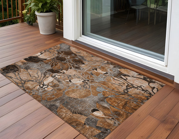 Homeroots 3' X 5' Chocolate Terracotta And Ivory Abstract Washable Indoor Outdoor Area Rug Paprika Polyester 563055
