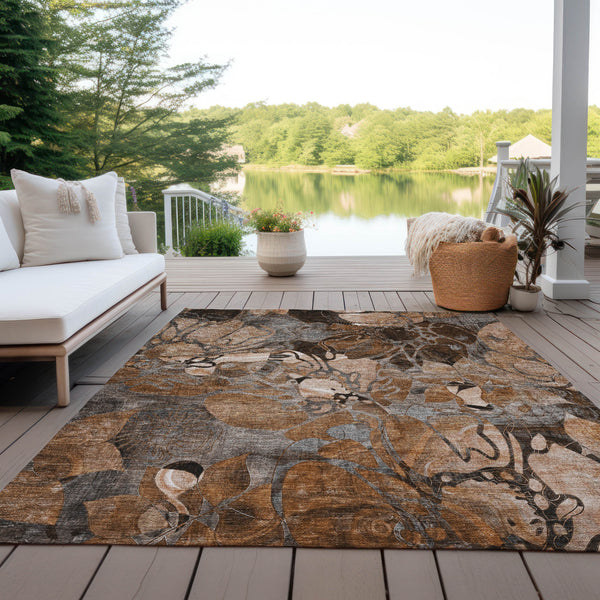 Homeroots 3' X 5' Chocolate Terracotta And Ivory Abstract Washable Indoor Outdoor Area Rug Paprika Polyester 563055