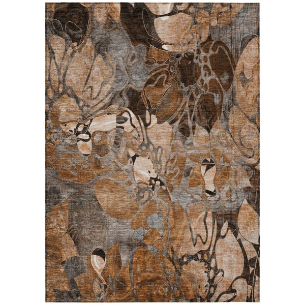 HomeRoots 5' Beige and Blue Abstract Area Rug - Stylish, Washable, Indoor/Outdoor - Perfect for High-Traffic Areas 5' X 8' 563056