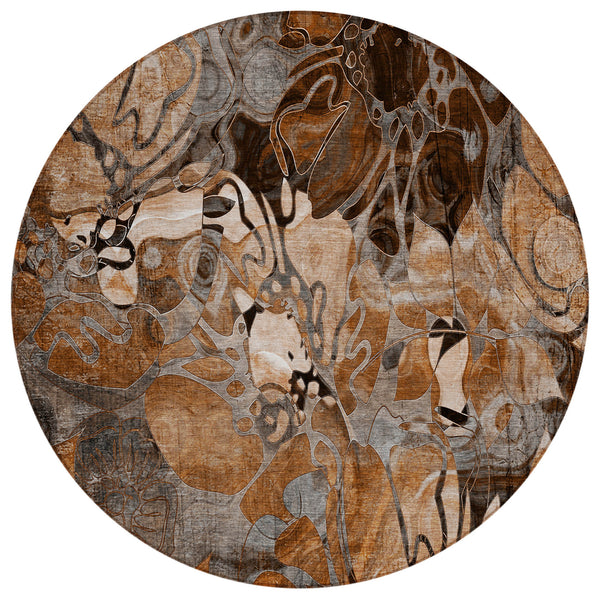 Homeroots 8' X 8' Chocolate Terracotta And Ivory Round Abstract Washable Indoor Outdoor Area Rug Paprika Polyester 563057