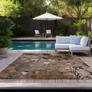 Homeroots 8' X 10' Chocolate Terracotta And Ivory Abstract Washable Indoor Outdoor Area Rug Paprika Polyester 563058