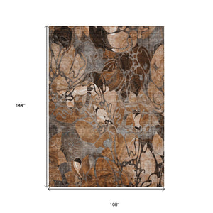 Homeroots 9' X 12' Chocolate Terracotta And Ivory Abstract Washable Indoor Outdoor Area Rug Paprika Polyester 563059