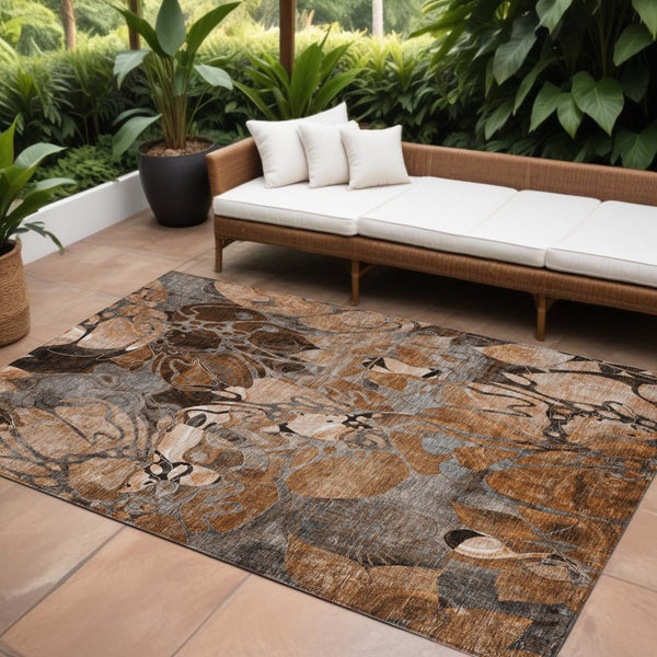 Homeroots 9' X 12' Chocolate Terracotta And Ivory Abstract Washable Indoor Outdoor Area Rug Paprika Polyester 563059
