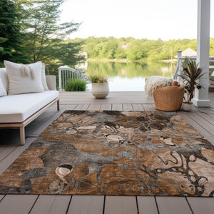 HomeRoots 5' Beige and Blue Abstract Area Rug - Stylish, Washable, Indoor/Outdoor - Perfect for High-Traffic Areas 9' X 12' 563059