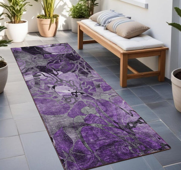 Homeroots 2' X 8' Purple Abstract Washable Indoor Outdoor Runner Rug Purple Polyester 563062