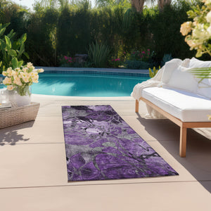 Homeroots 2' X 8' Purple Abstract Washable Indoor Outdoor Runner Rug Purple Polyester 563062