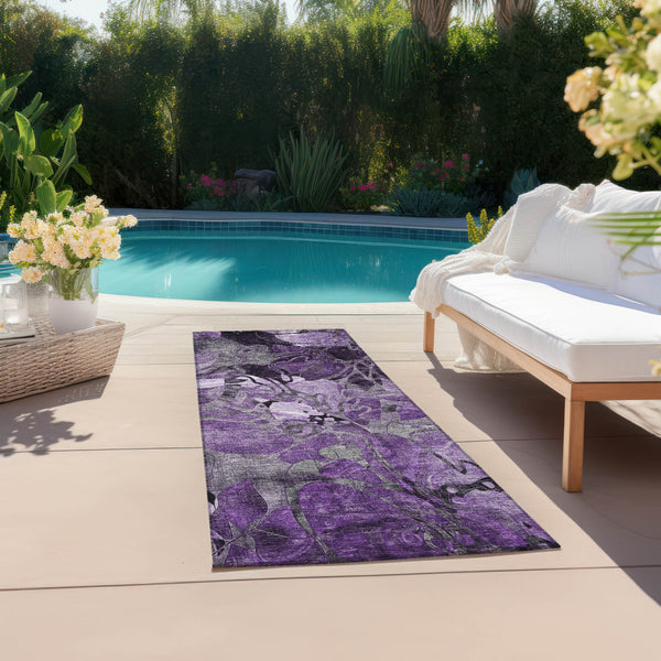Homeroots 2' X 8' Purple Abstract Washable Indoor Outdoor Runner Rug Purple Polyester 563062