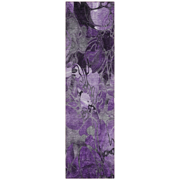 Homeroots 2' X 8' Purple Abstract Washable Indoor Outdoor Runner Rug Purple Polyester 563062